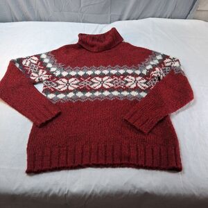 Tangents Red Fair Isle Turtleneck Sweater Womens Vintage Cozy Winter Knit Sz M